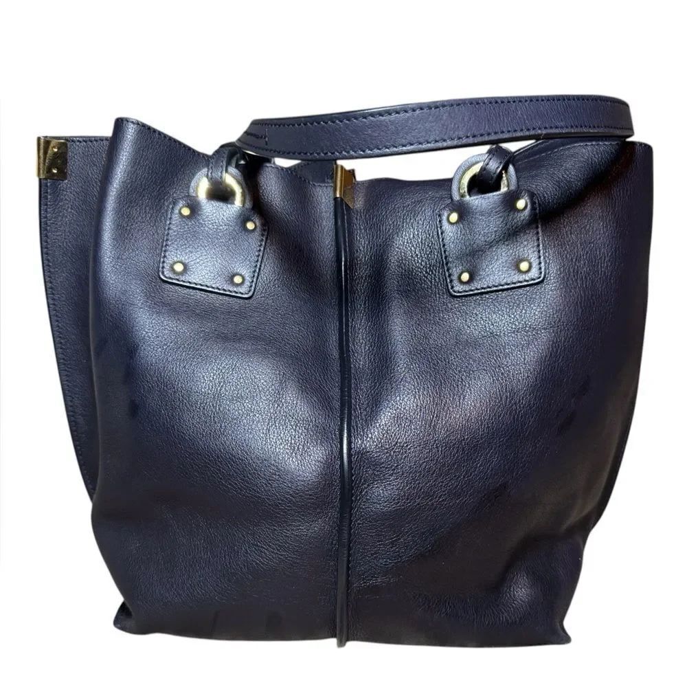 Chloé Navy Blue Leather Red White Striped Vick Tote Bag Auth With Zip Pouch - Picture 4 of 16